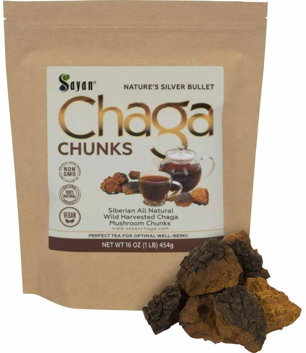 Sayan Siberian Pure Raw Chaga Mushroom Chunks with Black Top Crust 1 lb / 454 G &ndash; Premium Wild Forest Harvested Super Antioxidan
