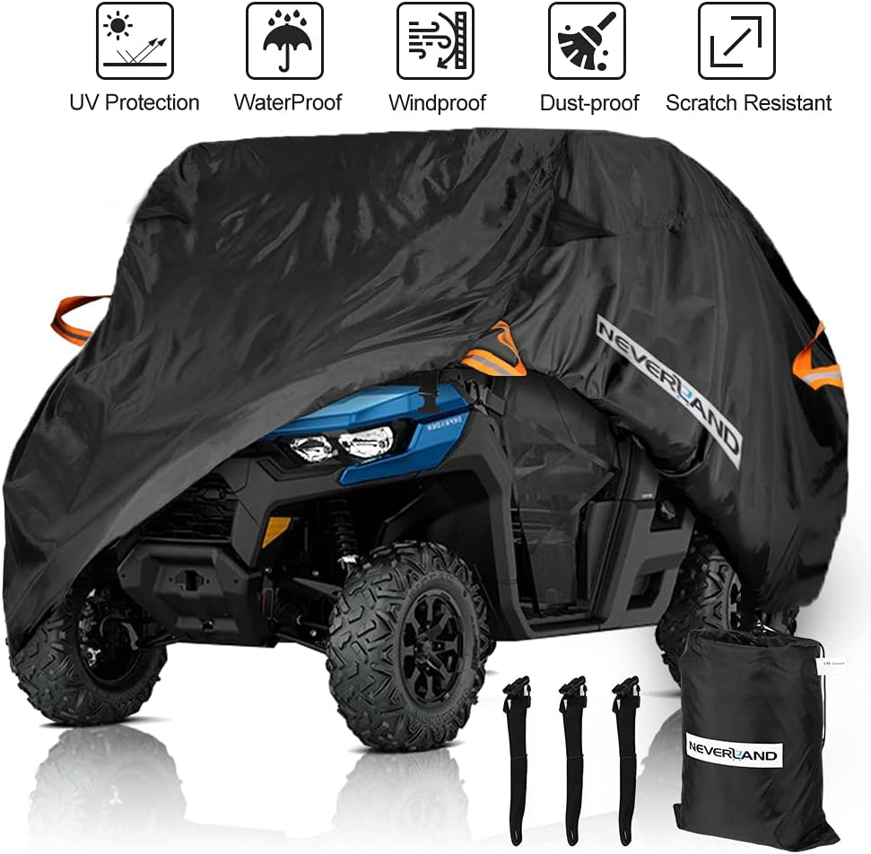 NEVERLAND UTV Covers, Storage Sun-UV Rain Snow Protector Universal for Can-Am Kawasaki Polaris Honda Suzuki Yamaha Arctic Cat John Deere Kymco Bobcat Argo (Durable) Pack of 2