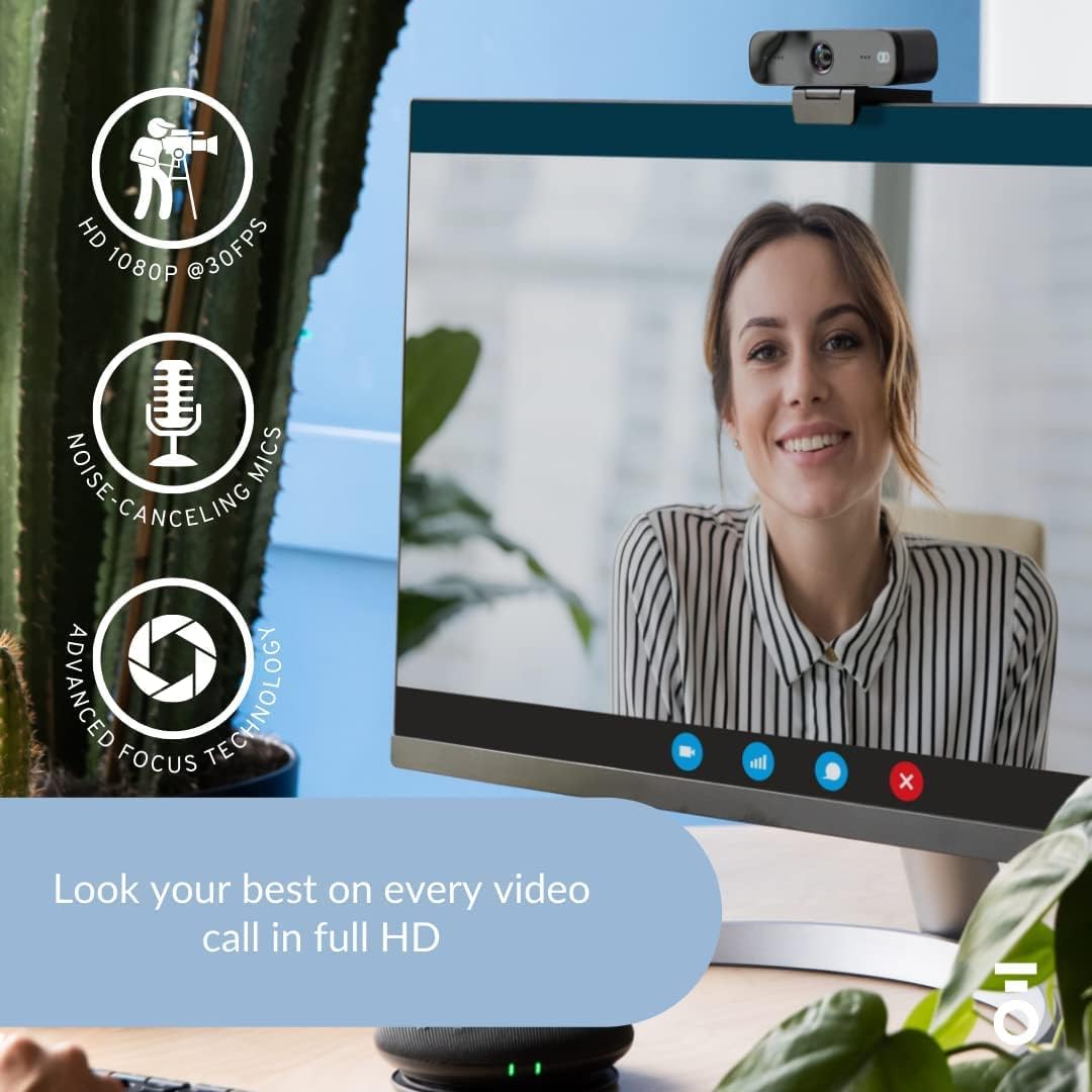 Boom Mini 1080P HD Business Webcam with 2 Microphones, 90-Degree Extended Wide Angle View, 4K Glass Lens, USB Computer PC Mac Pro Web Camera for Video Conferencing, Zoom Meetings, Streaming, Gaming