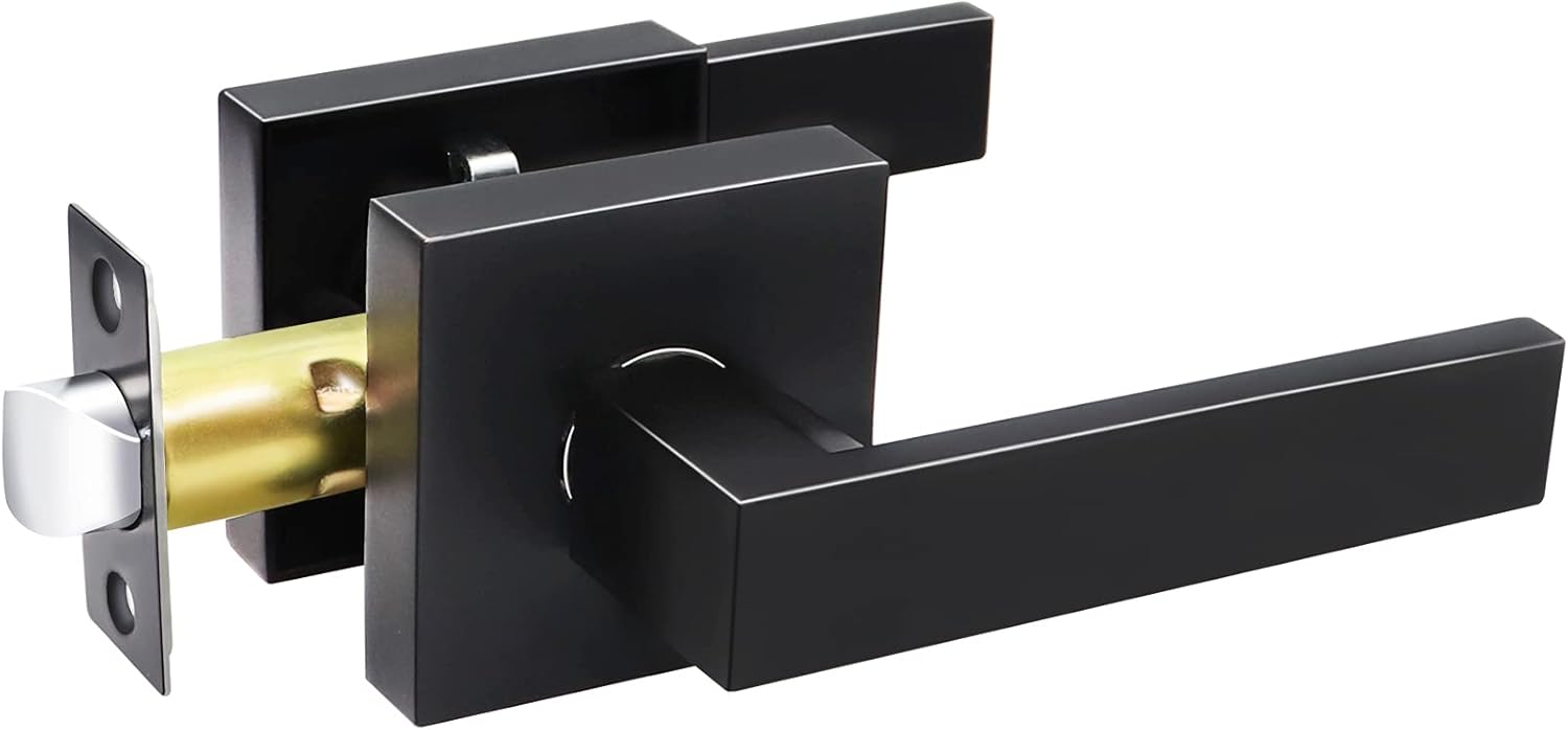 Passage Door Handle, Matte Black Closet Passage Door Handle, Passage Lever Interior Door Handle Black, Black Passage Door Knobs Reversible for Right & Left Side, 1 Pack