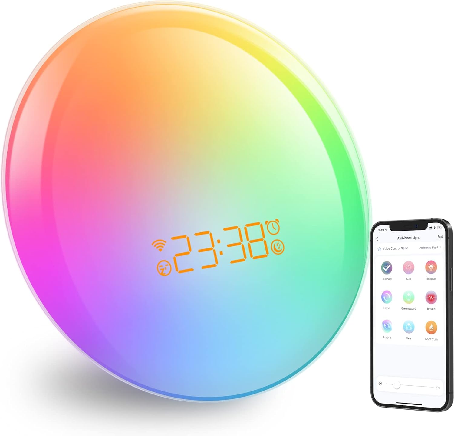 Sunrise Alarm Clock Smart Wake Up Light,11 Nature Sounds White Noise Machine & Snooze, 9 Lighting Effects, Bluetooth Speaker with Alexa Sleep Aid,Bedrooms for Heavy Sleepers Adults Kids GVRGO