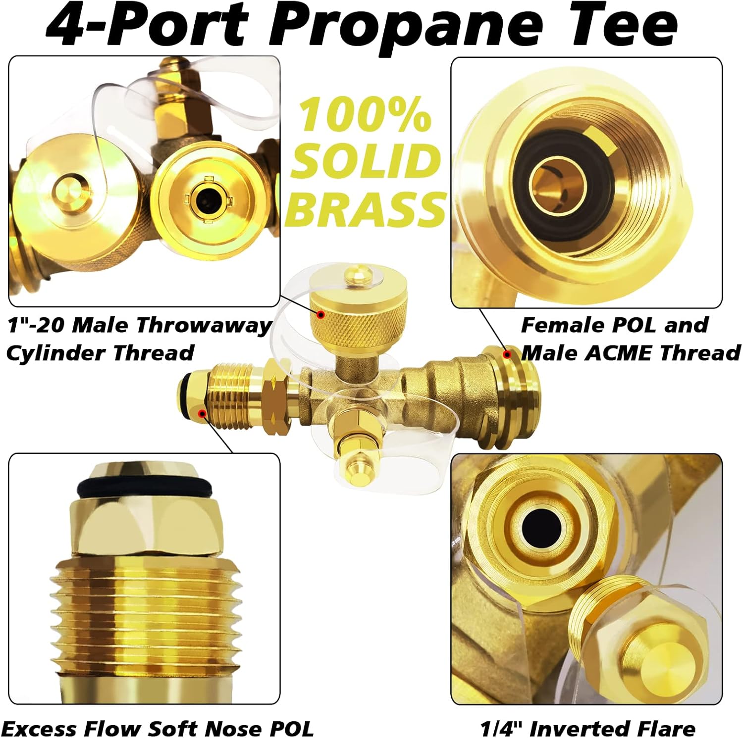 GardenNow Upgraded Propane Brass 4 Port Tee Kit Propane Brass Tee Adapter Kit with 5FT and 12FT Stainless Braided Hoses Allow for Connection Between Auxiliary Propane Cylinder and Propane Appliances Pack of 2