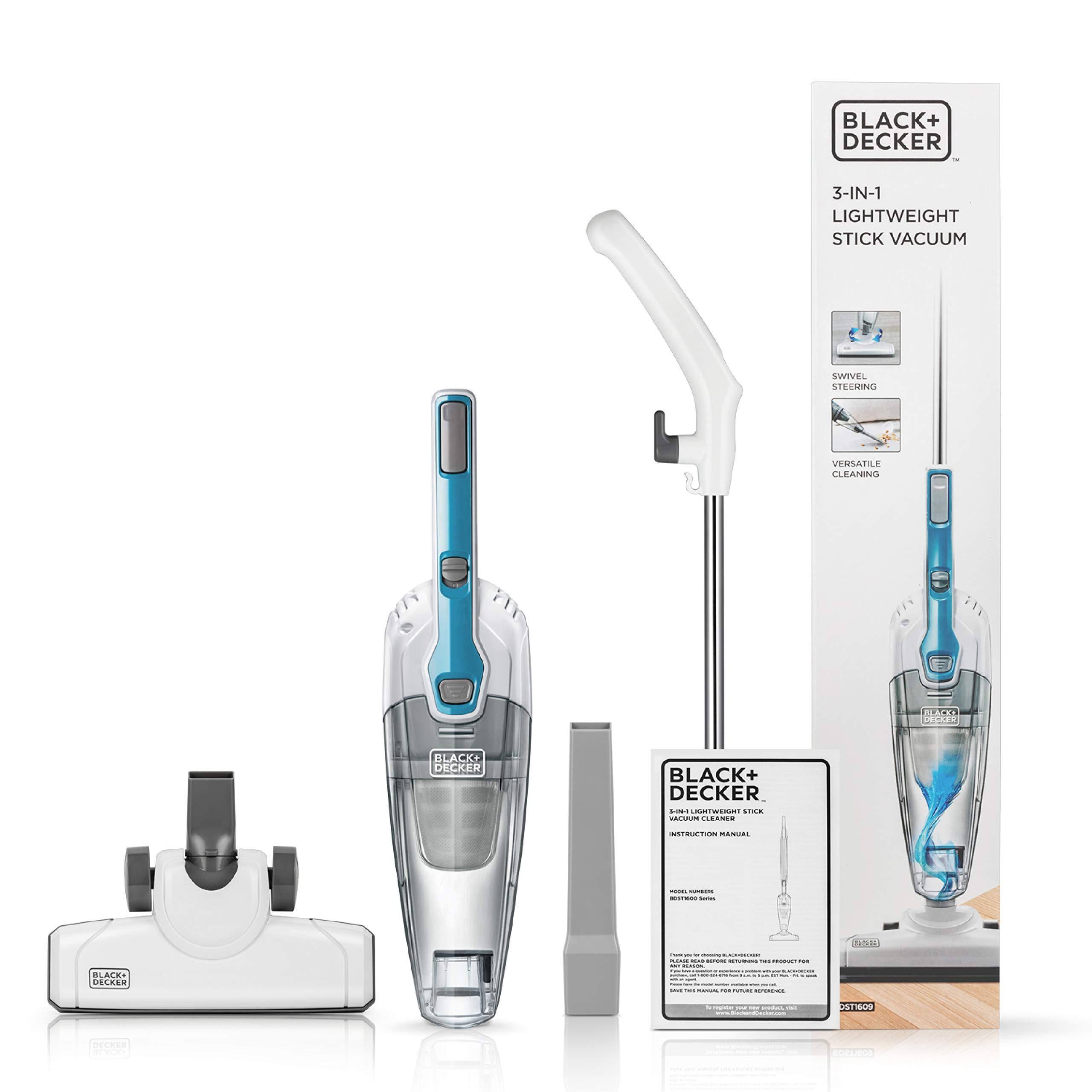 Black u0026 Decker Bdst1609 3-in-1 Corded Lightweight Handheld Cleaner u0026 Stick Vacuum Cleaner, White with Aqua Blue