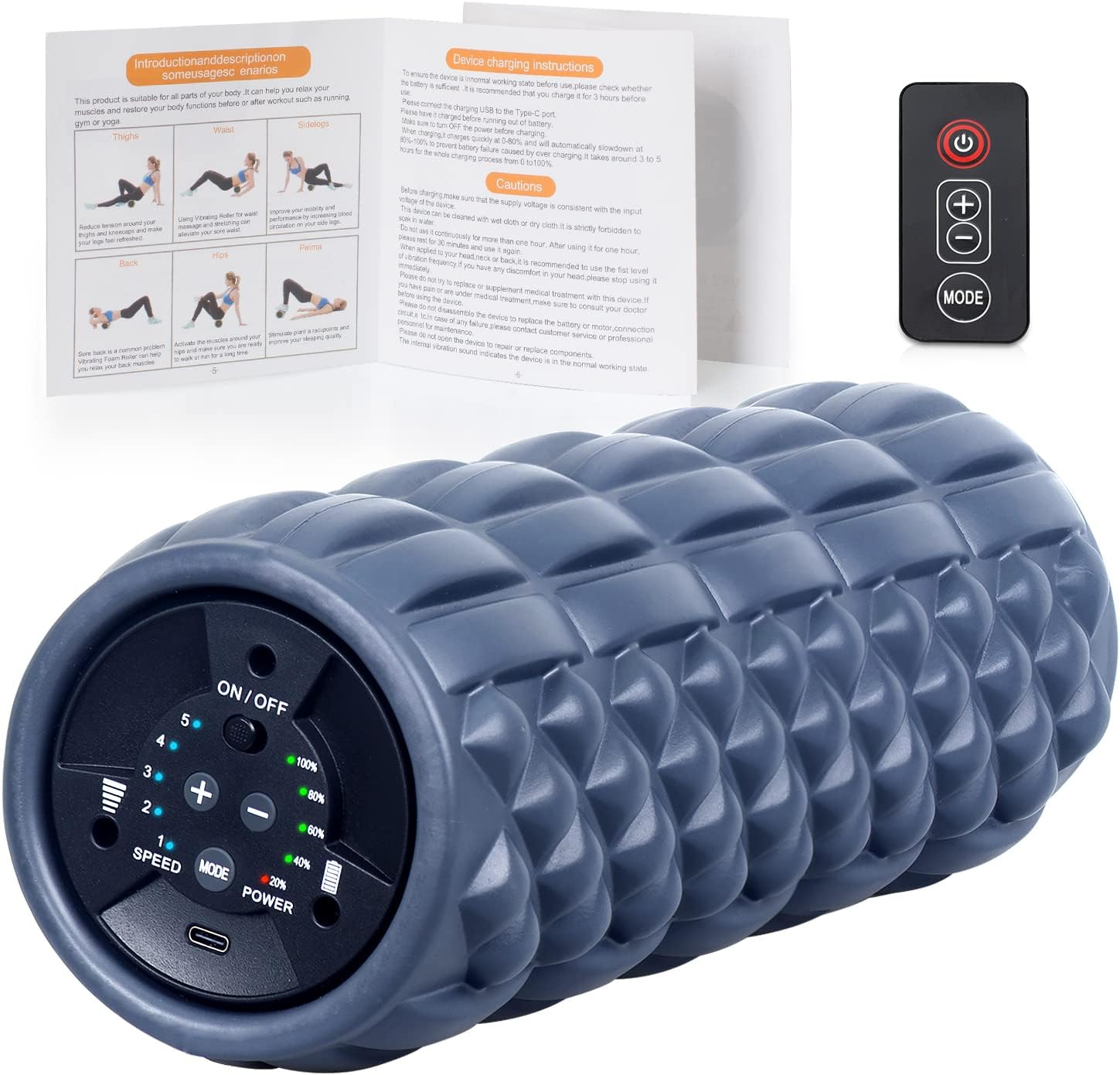 Vibrating Foam Rollers for Muscle Massage, Physical Therapy & Exercise 5 Speed Electric Back Roller Foam for Legs Back Pain, Deep Tissue Massage, Yoga, Trigger Point Foam Roller with Remote