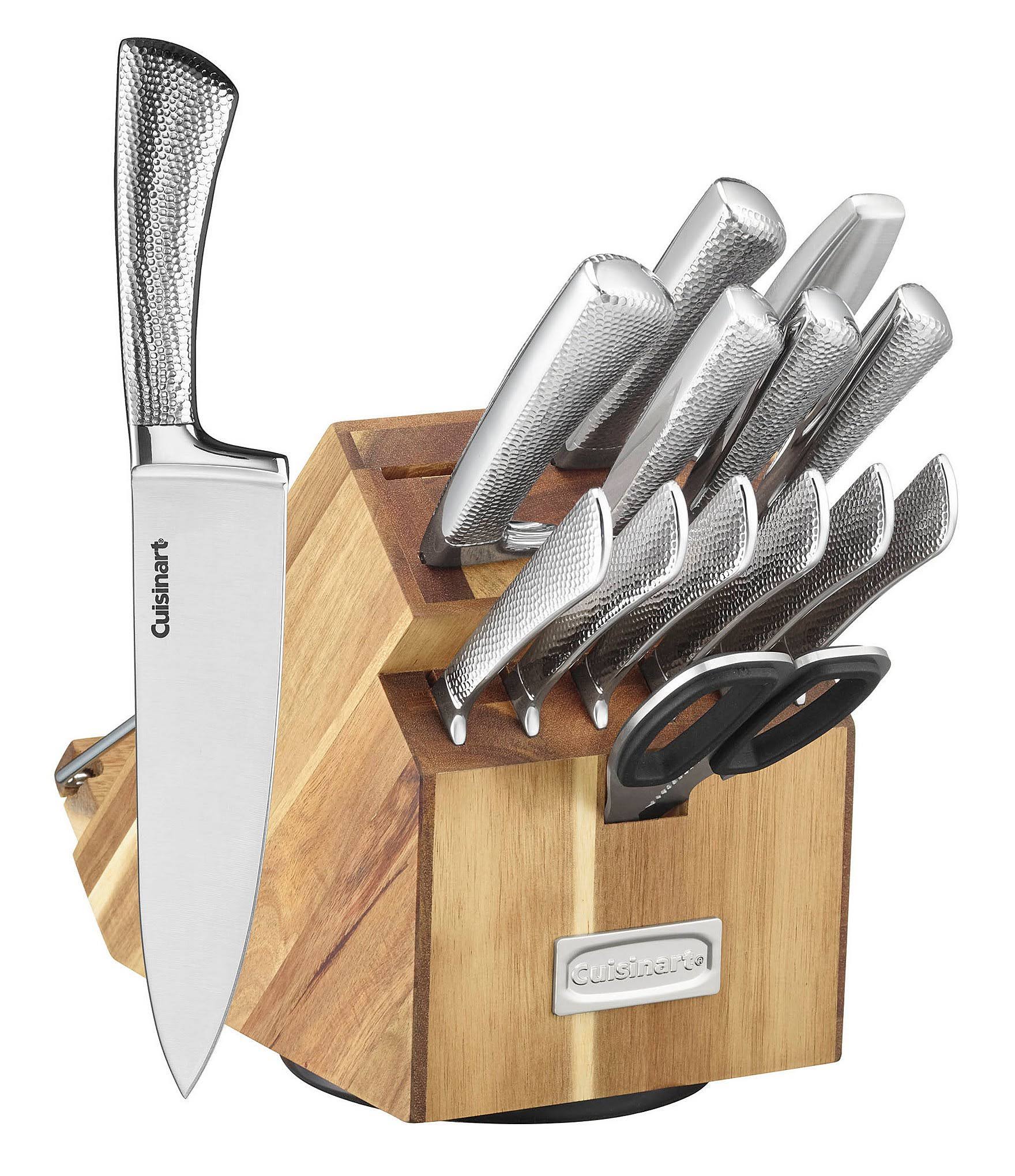 Cuisinart 15-Piece Shogun Hammered Cutlery Set with Rotating Acacia BLOCK, 15-Piece Set