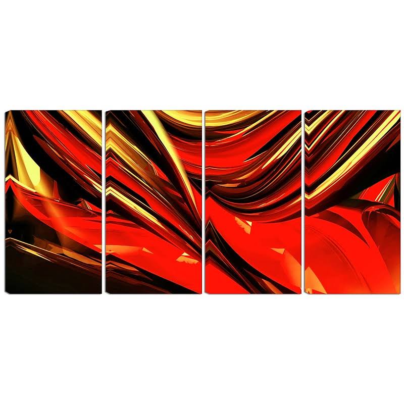 Designart Metal 'Fire Lines Red Abstract' 4 Piece Graphic Art Set