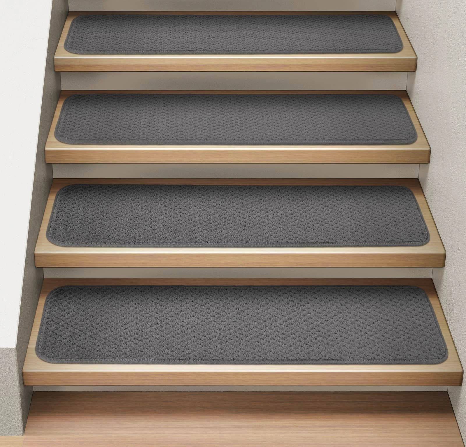 Set of 15 Attachable Indoor Carpet Stair Treads - Gray - 8 in. x 23.5 in.