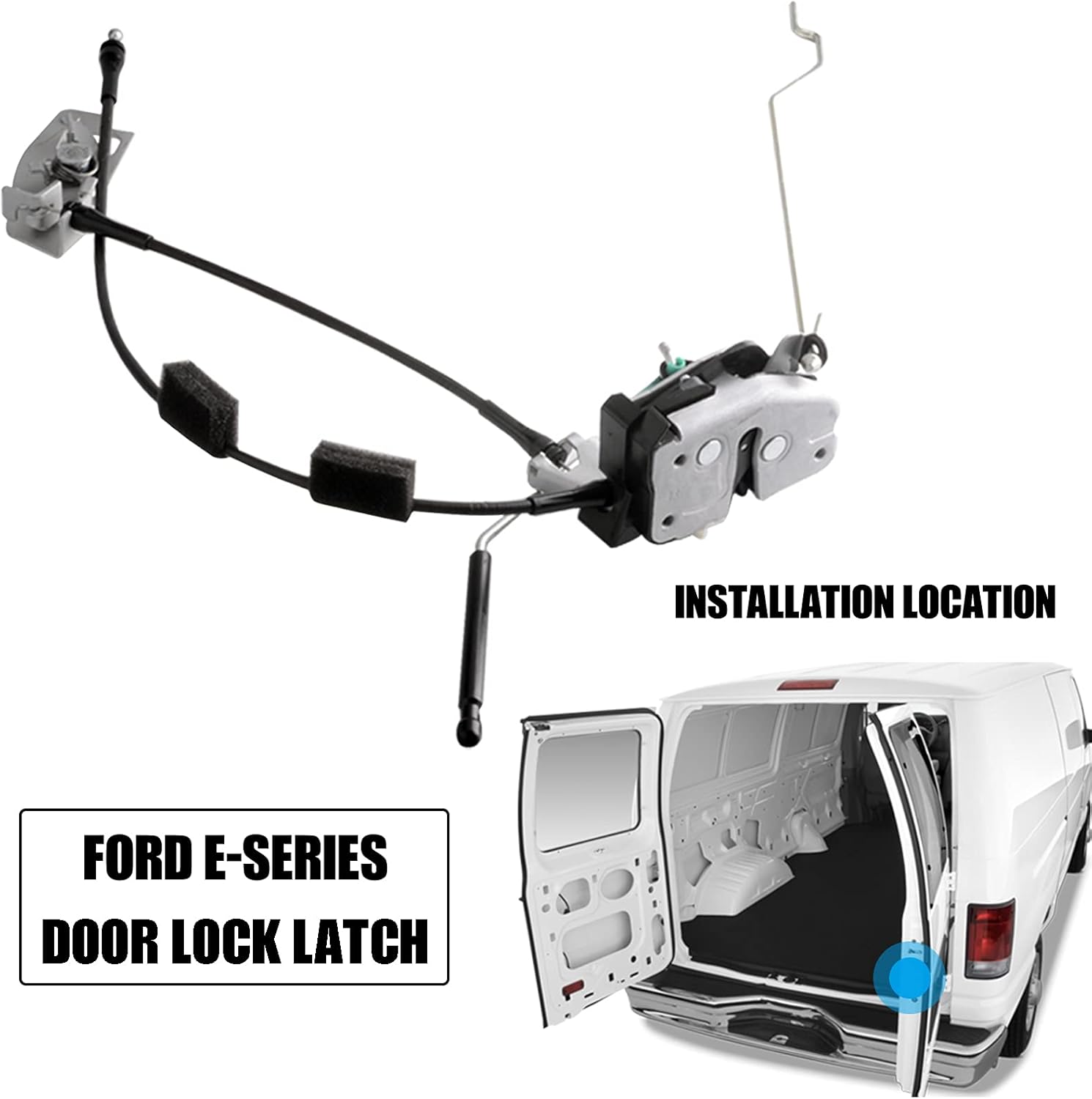 Unikpas Door Latch Cable & Rod Compatible for Ford E150 E250 E350 Van 1992-2019 Rear Right Side Replace Door Lock Latch Assembly AC2Z15431A02A,6C2Z-15431A02-AA Pack of 2