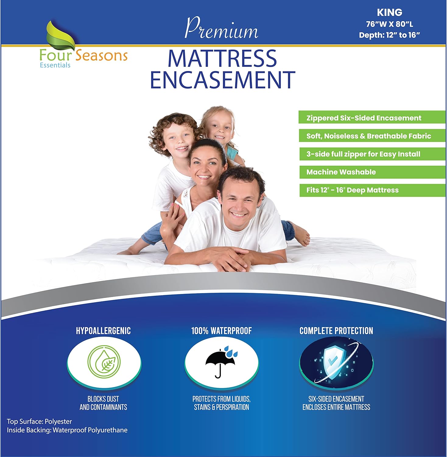 King Size Mattress Protector Bed Bug Waterproof Zippered Cover - Hypoallergenic Premium Quality Encasement Protects Against Liquids, Dust - Breathable, Noiseless Pack of 2