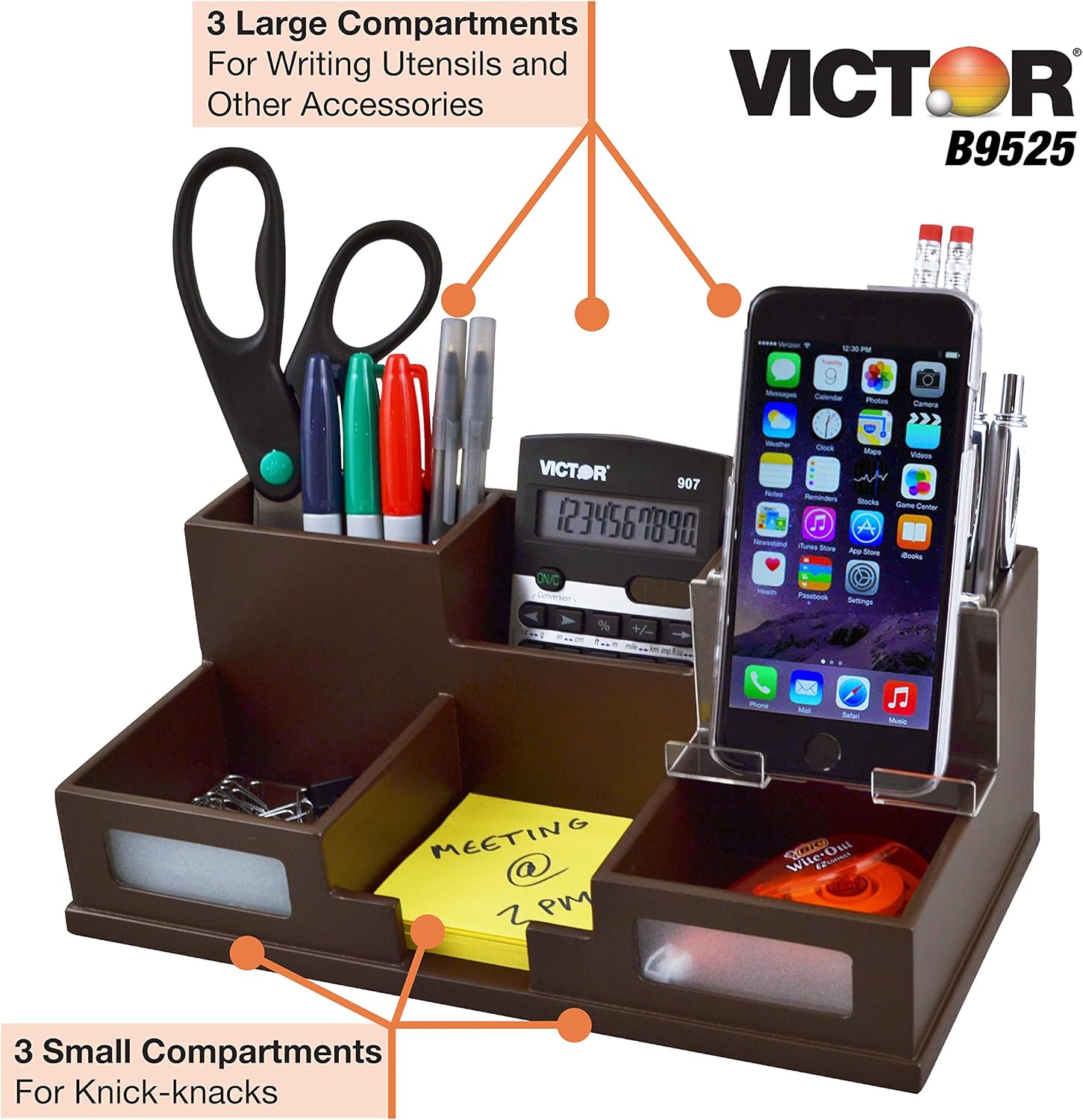 Victor Desk Organizer with Smart Phone Holder, Mocha Brown, B9525 Pack of 2
