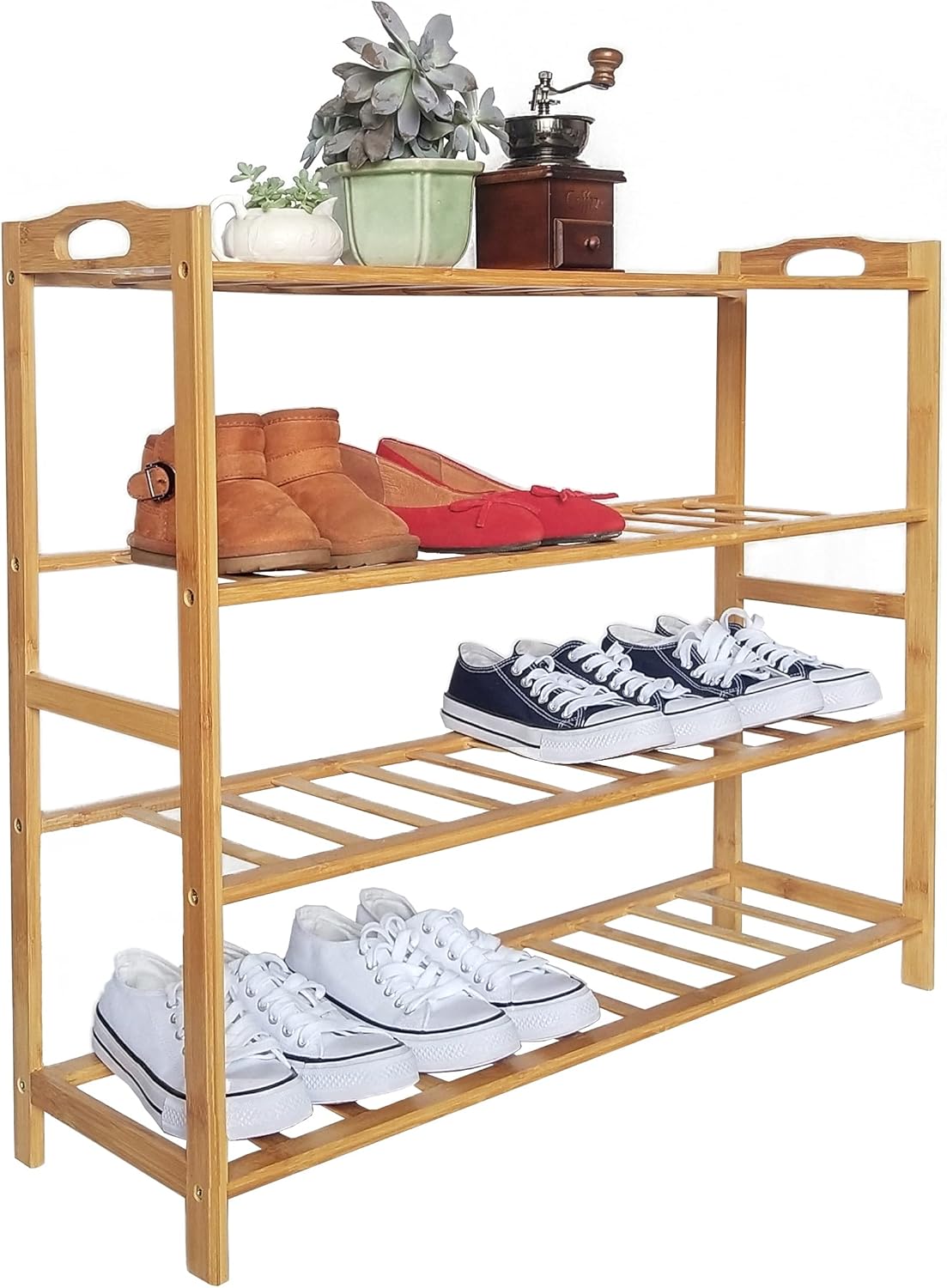 Bamboo Shoe Rack 4 Tier Shoe Organizer for Closet Entryway Shoe Shelf for Home 31.5 Inch Natural Bamboo