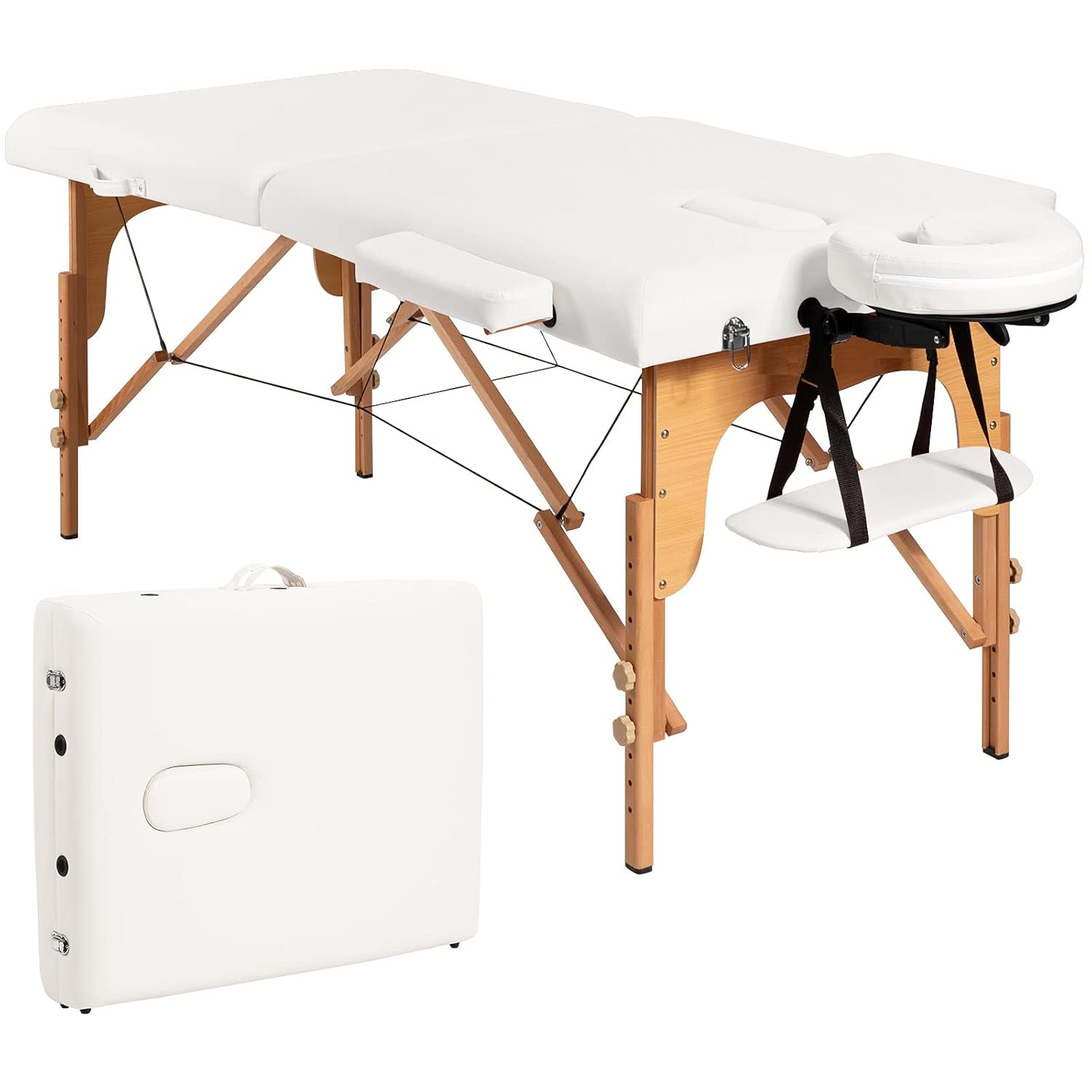 BestComfort Portable Massage Table, 84 Inch Massage Spa Bed Height Adjustable, 2 Folding Massage Bed Facial Cradle Salon Bed With Carry Case, White