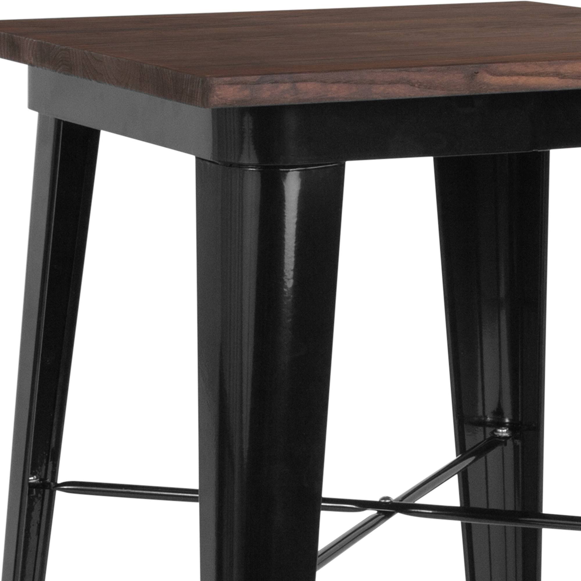 Emma and Oliver 23.75x22 Square Black/Wood Metal Indoor Bar Height Table