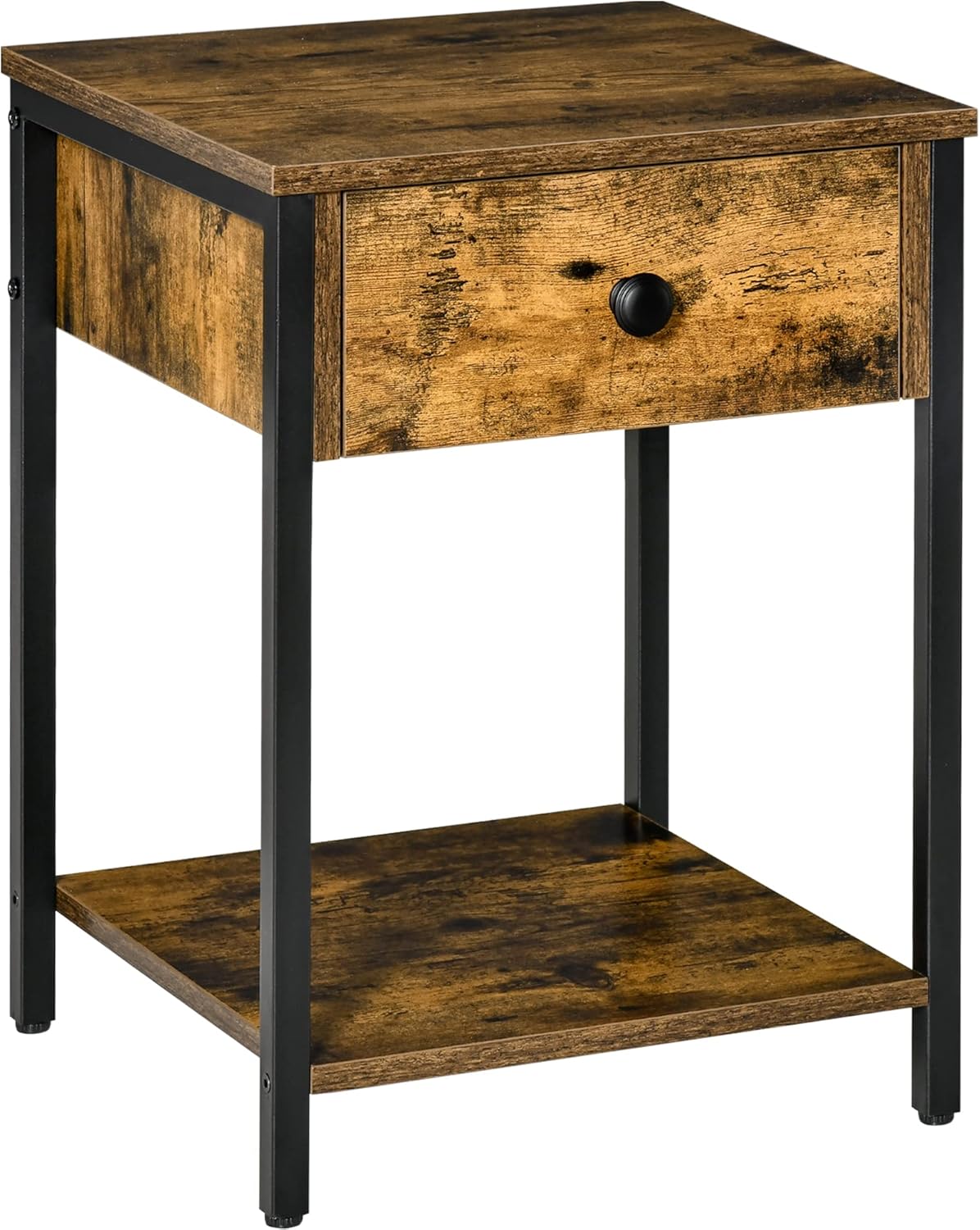 HOMCOM Industrial Side Table with Storage Shelf, Accent Table with Drawer for Living Room, or Bedroom, Grey