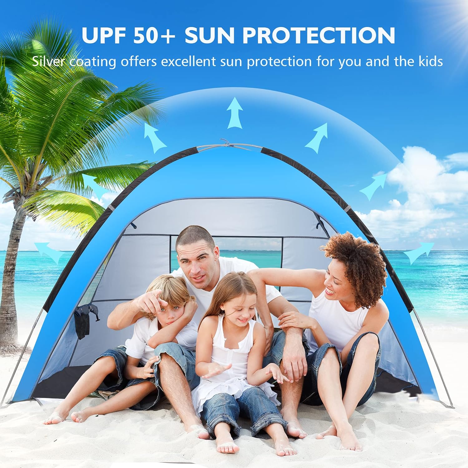 AKASO Beach Tent, UV Sun Shelter Lightweight Beach Sun Shade Canopy Cabana Beach Tents Fit 3-4 Person… Pack of 2