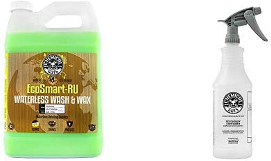 Chemical Guys WAC_707RU EcoSmart-RU Ready to Use Waterless Car Wash and Wax (1 Gal) and Acc_130 Professional Chemical Resistant Heavy Duty Bottle and Sprayer (32 oz) Pack of 2