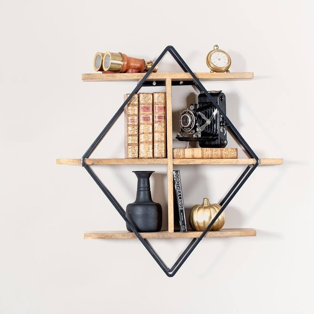 Tignes Wall Shelf with Iron Frame and Mango Wood Shelves - Black