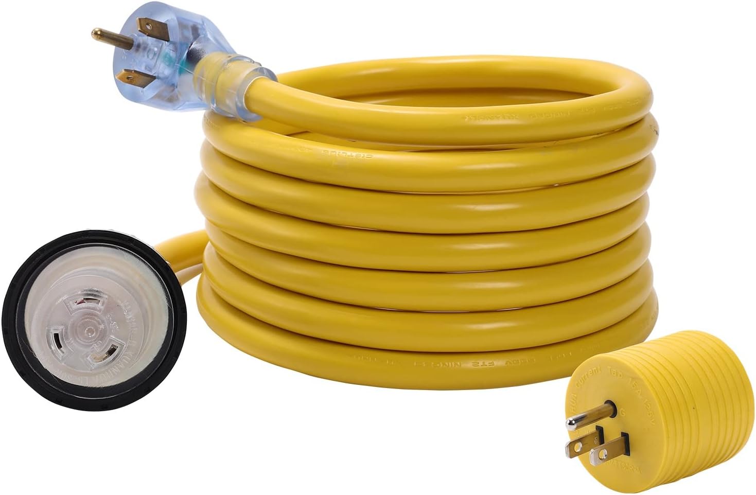 ONETAK TT-30P to L5-30R 15 Feet W/5-15P to TT-30R Adapater Combo Kit 120V 30 Amp 3 Prong Male Plug to 30 Amp 3 Prong Marine Shore RV Camper Travel Trailer Car Power Cord Connector Adapter Pack of 2