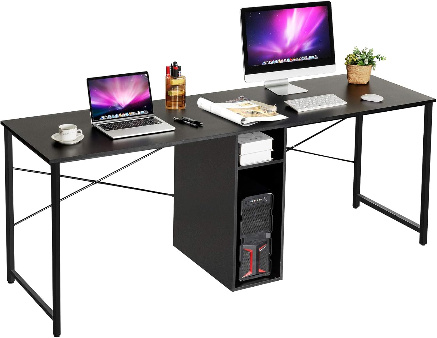 Tangkula 2 Person Computer Desk, 79 Inch Double Workstation Desk with Storage Cubes and Adjustable Foot Pads, Extra Large & Sturdy Writing Table for Home and Office (Black)