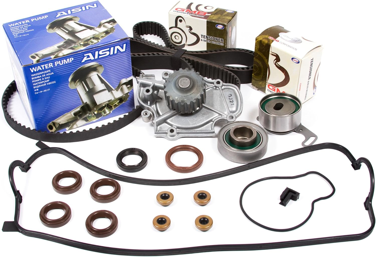 Evergreen TBK244VCA Compatible With 94-02 Honda Accord Acura Odyssey Isuzu Oasis 2.2 2.3 SOHC F22B1 F23A1 F23A4 F23A5 F23A7 Timing Belt Kit Valve Cover Gasket AISIN Water Pump