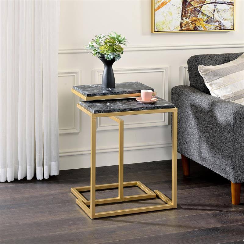 Furniture of America Gorvaire Metal 2-Piece Nesting Table in Gold and Black - IDF-AC351BK