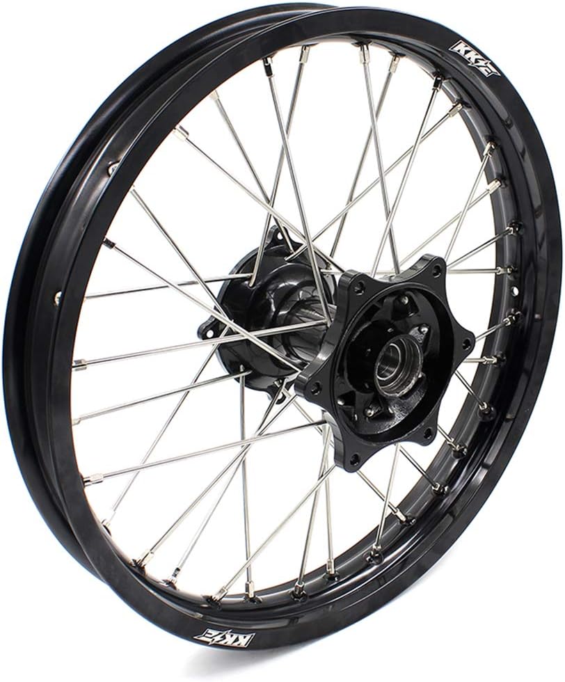 KKE Casting 21/19 MX Motorcross Wheels Set For CRF250R 04-13 CRF450R 02-12 CNC Hubs (black hub, black rim, silver nipple, silver spoke)