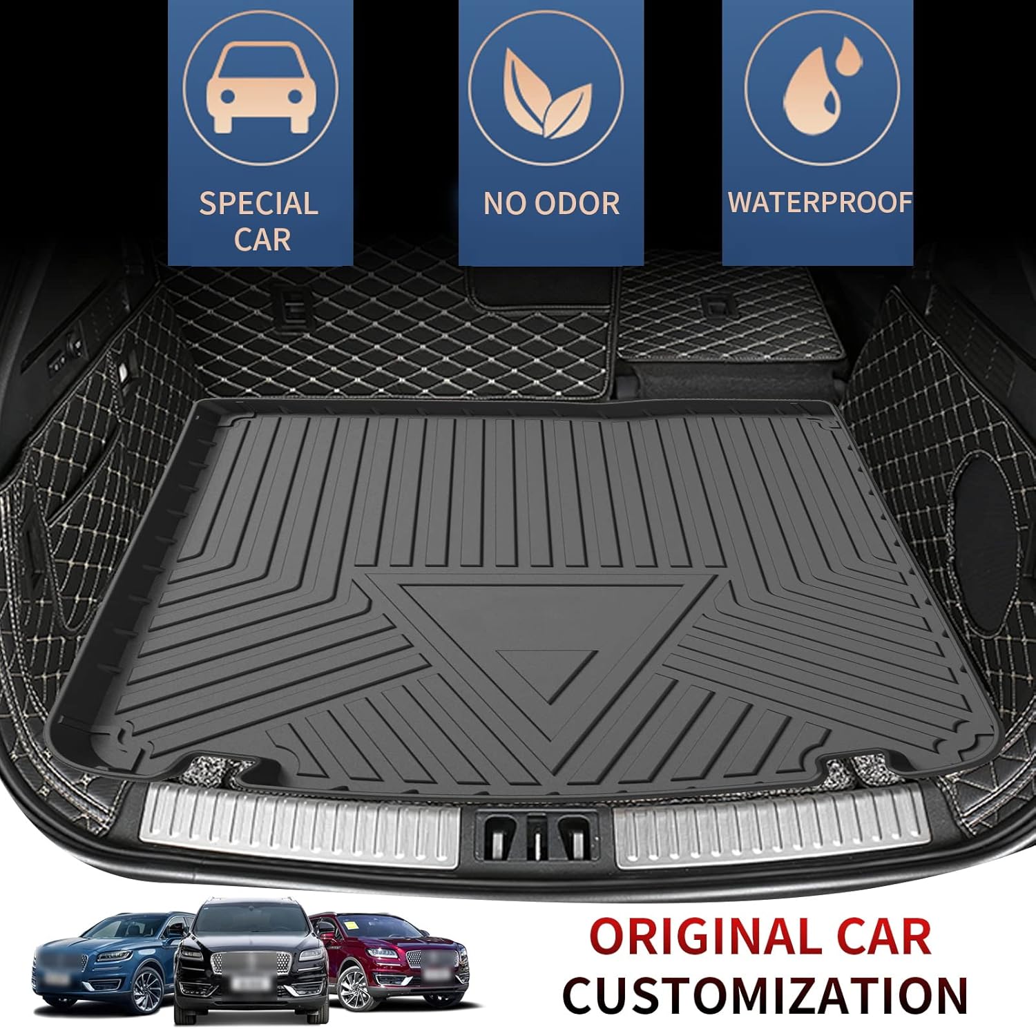 Elsetyler Cargo Liner for MKX - Black TPO All Weather Heavy Duty Waterproof Rear Cargo Tray Trunk Floor Mat Protector Compatible with 2016 2017 2018 Lincoln MKX 2019 Lincoln Nautilus