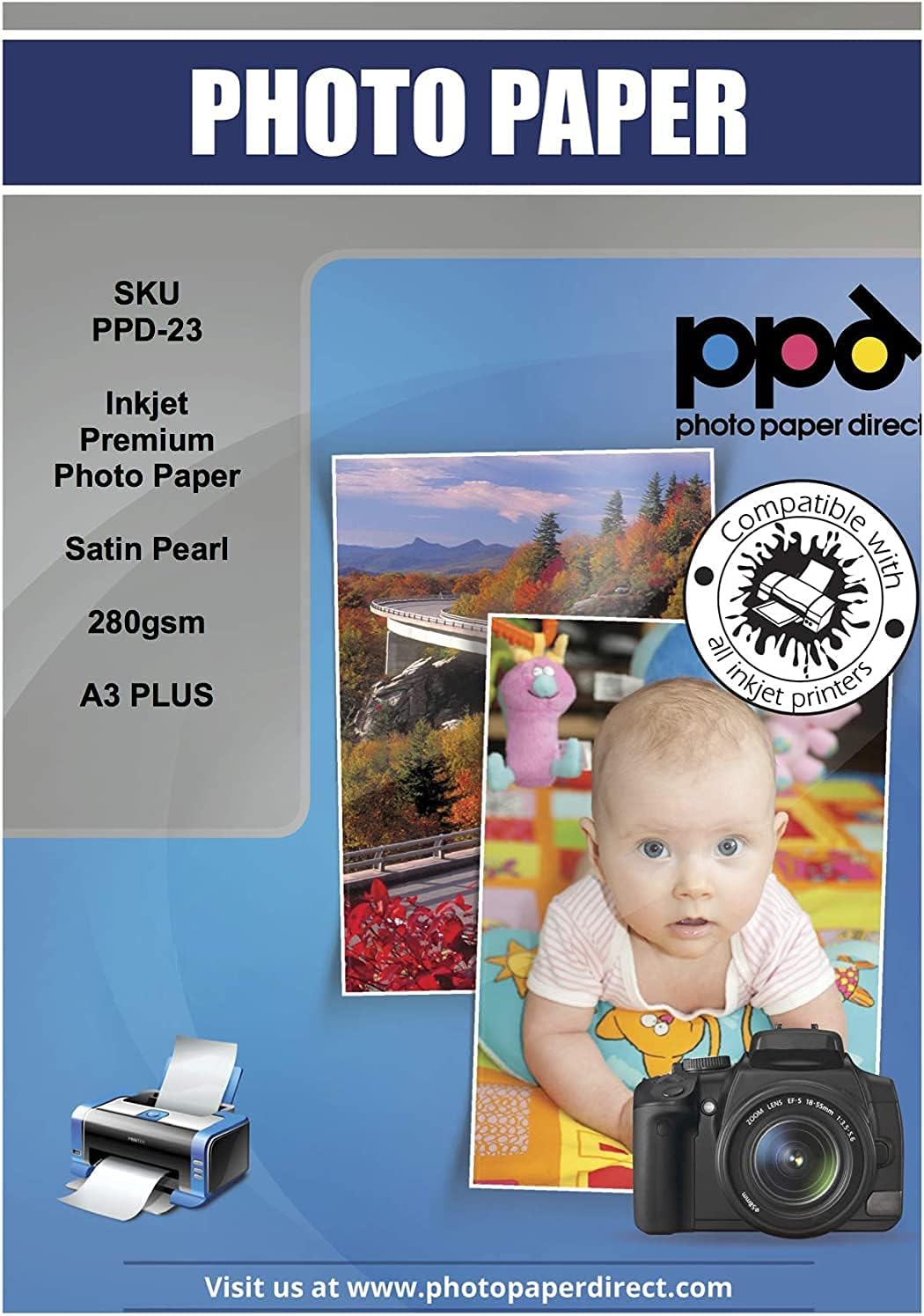PPD 50 Sheets Inkjet Super Premium Satin Semi Gloss Photo Paper 13x19 68lbs 255gsm 10.5mil Microporous Professional Photographer Grade Instant Dry Fade and Water Resistant (PPD-23-50) Pack of 2