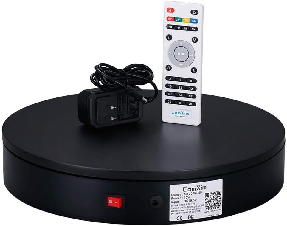 ComXim Professional 360 Degree Black Rotating Turntable for Product Photography, 88LB Capacity, 12.6in Diameter,Automatic Remote Control Angle,Speed（24-68s Per Circle）,Direction, Various Rotation Mode