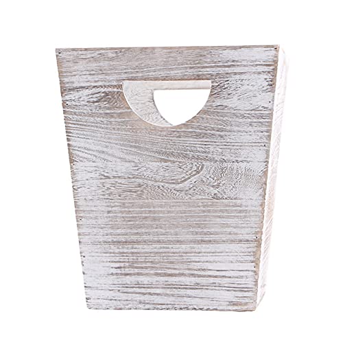 Ahaus Imports - Rustic Wood Waste Basket with Handles - Square - Weathered White Barnwood Style - 12x10x10in Pack of 2