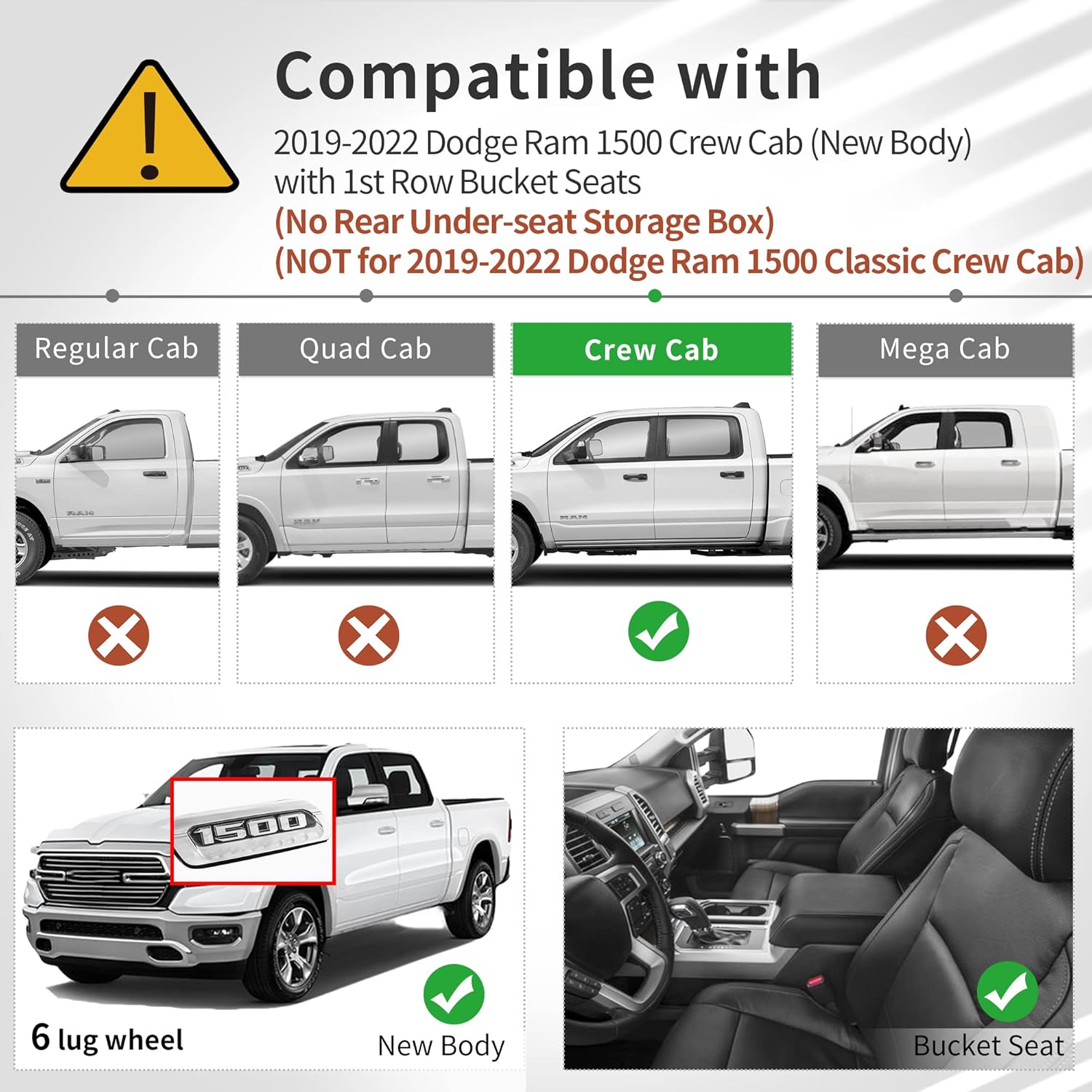 OEDRO Floor Mats Custom Fit for 2019-2022 Dodge Ram 1500 Crew Cab (New Body), with 1st Row Bucket Seats, No Rear Under-seat Storage Box, Black TPE All-Weather Includes 1st, 2nd Row Full Set Liners