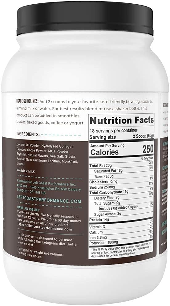 Keto Meal Replacement Shakes, Chocolate, 2lbs, Low Carb Keto Protein Shake Mix, MCT Powder, Grass Fed Hydrolyzed Collagen Peptides, Keto Breakfast Shake, 20g Fat, 14g Protein, 1 Net Carb, Zero Sugar Pack of 2