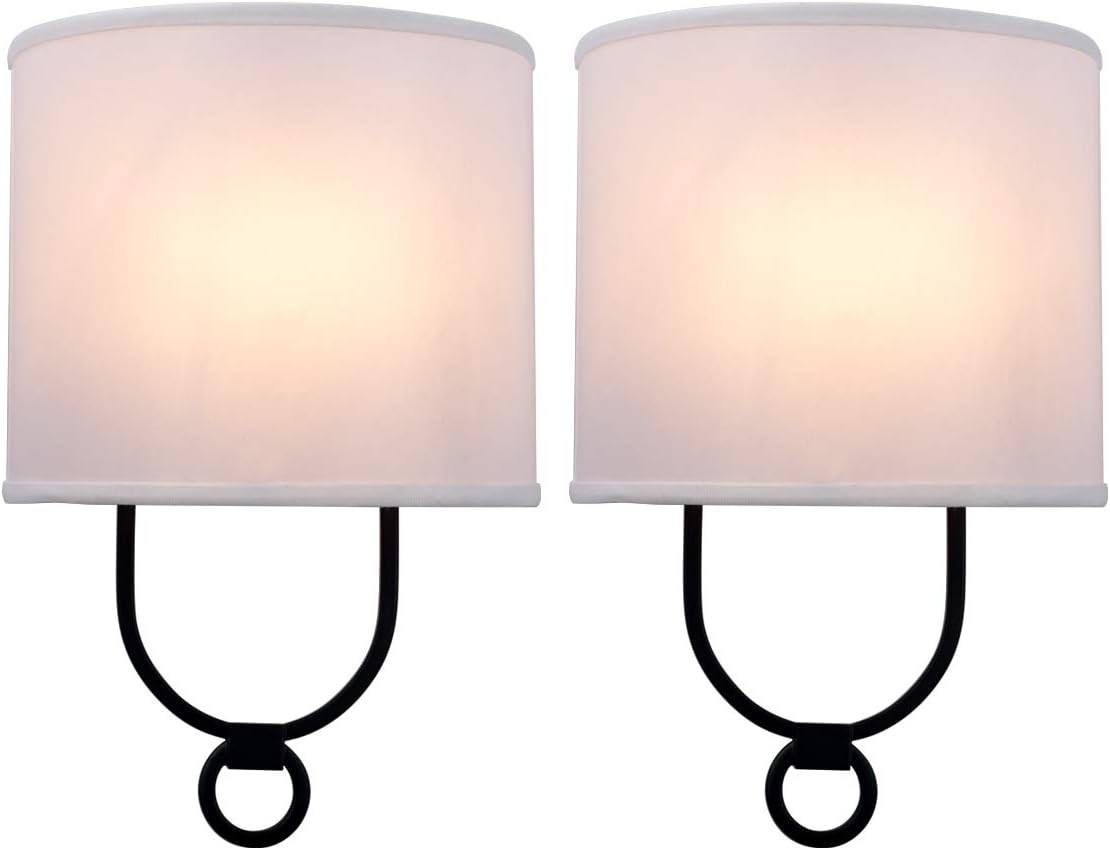 VILUXY Modern Wall Sconces Bedside Wall Sconce Lighting Fixture with White Fabric Shade for Bedroom, Hallway, Entryway, Passway, Bathroom, Vanity 2 Pack