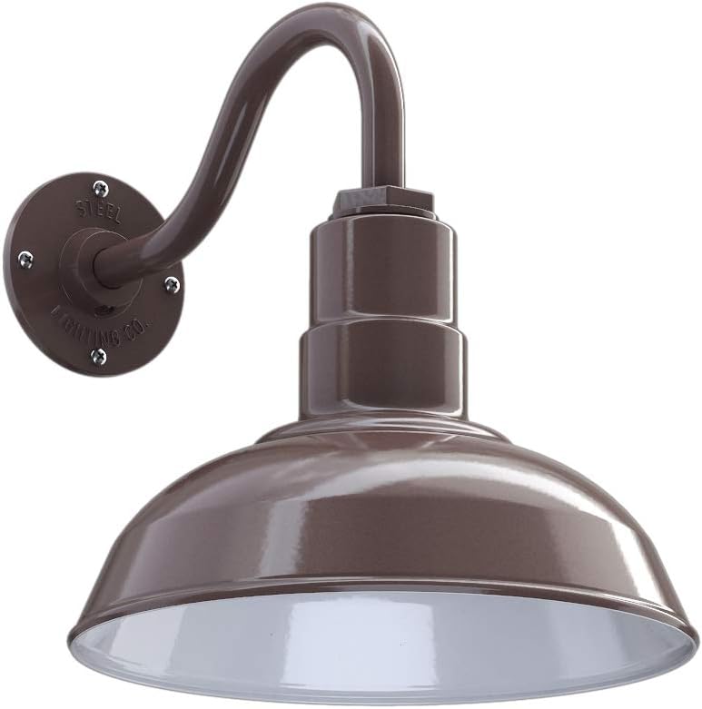 Small Barn Light Gooseneck Mount | The Westchester Gooseneck Standard Warehouse Steel Dome | Modern Farmhouse Barn Lighting Made in America (16