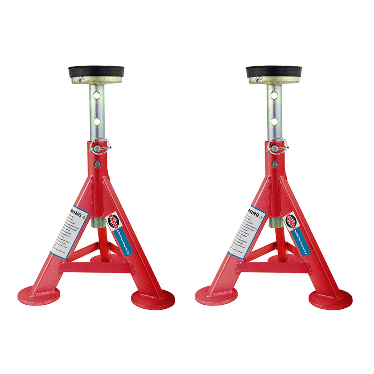 Esco 89401 3 Ton Adjustable Jack Stand w/ Removable Rubber Top, Red (2 Pack)