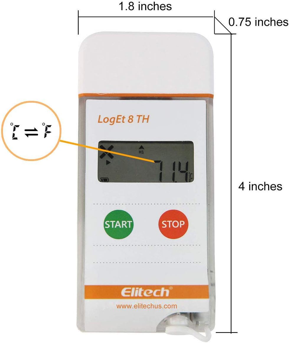 Elitech LogEt 8 TH Temperature and Humidity Data Logger Reusable PDF Report USB Port 16000 Points Pack of 2