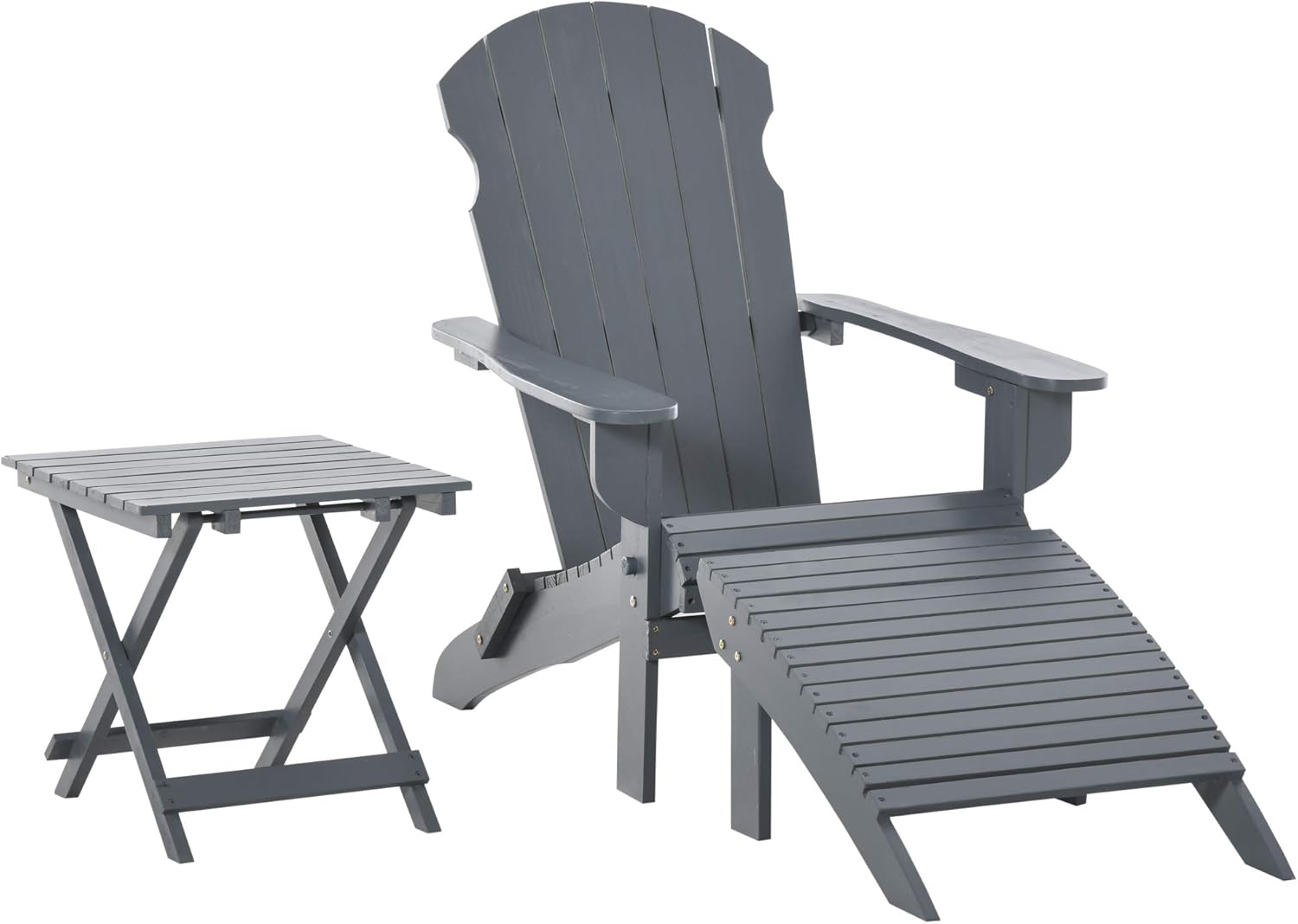 Outsunny 3-Piece Wooden Adirondack Chair Set with Comfort Ottoman & Handy Side Table with Easy Folding Design, Red