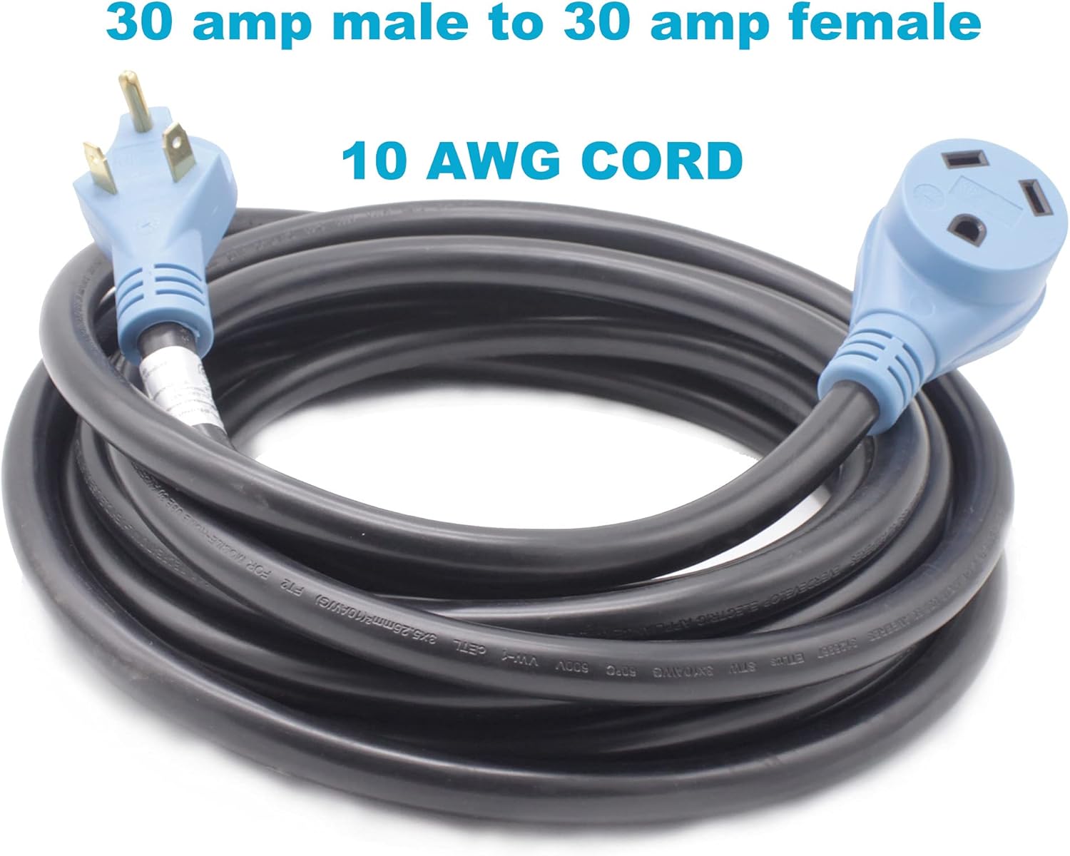 Traworvel 30 Amp RV Extension Power Cord 25 Feet 30 Amp Male to 30 Amp Female Standard Plug STW 10AWG 3 Wire Weaterproof Molded Connector Pack of 2