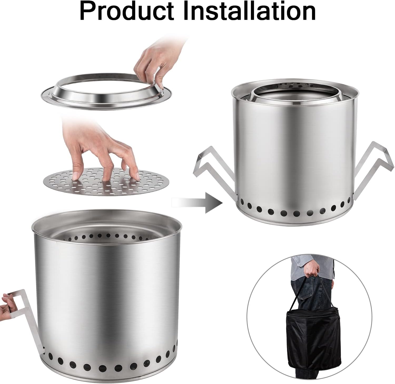 Single Stove Stainless Steel Smokeless Fire Pit Portable Backyard Natural Wood Burning Brazier | Gas Free or Propane Stainless Steel Brazier for Wood Burning and Low Smoke Outdoor Large Fire Pit