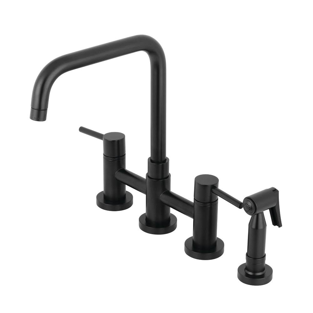 Kingston Brass KS8280DLBS Concord Two-Handle Bridge Kitchen Faucet with Brass Sprayer Matte Black