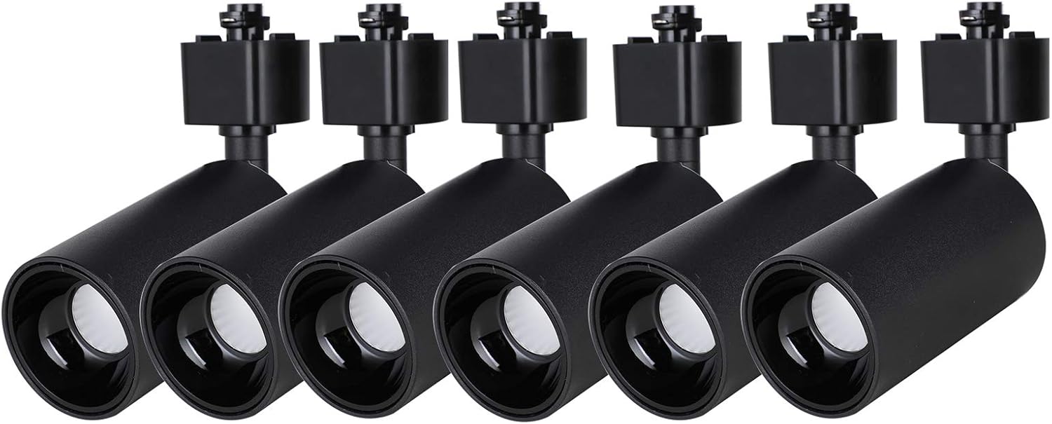 LED Track Lighting Heads Beam Angle 45&deg; Compatible with Single Circuit 3-Wired Series Track Lighting Fixtures Ceiling for Wall Art Exhibition 7W 3000k Warm White,Black Shell Aluminum 6 pcs