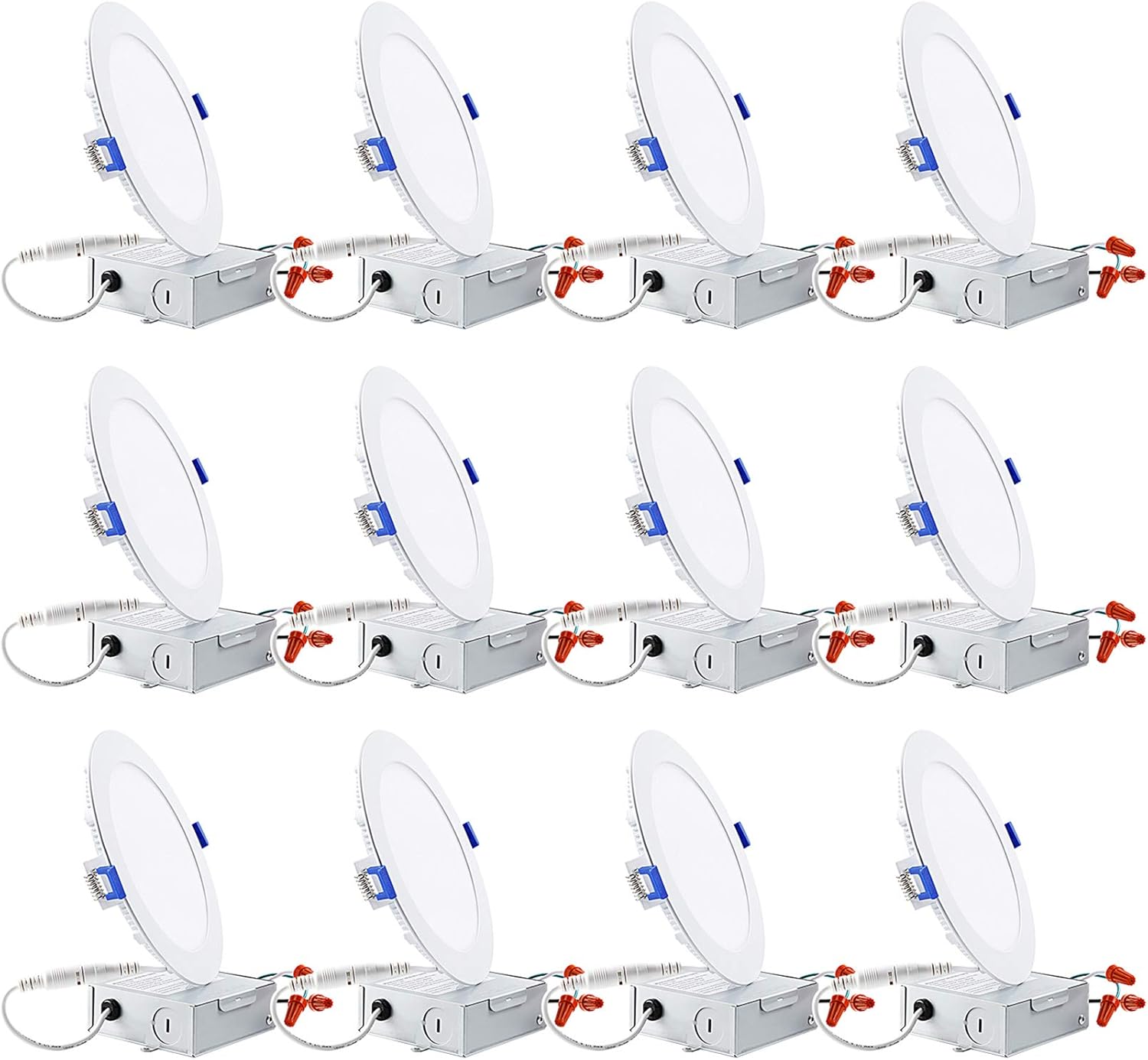 TORCHSTAR Basic Series 12-Pack 12W 6 Inch LED Recessed Lighting with Junction Box, 3000K Warm White, 5%-100% Dimmable, ETL and Energy Star Certified