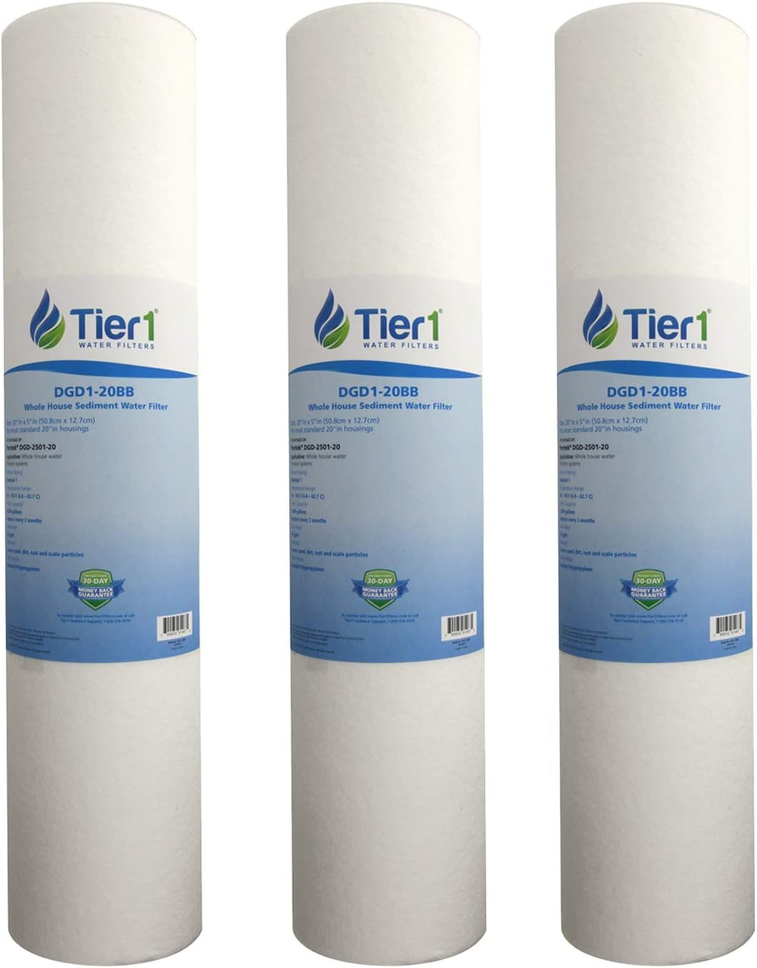 Tier1 1 Micron 20 x 4.5 Spun Wound Polypropylene Whole House Filter, Compatible with Pentek DGD-2501-20, 155360-43, 3 Pack