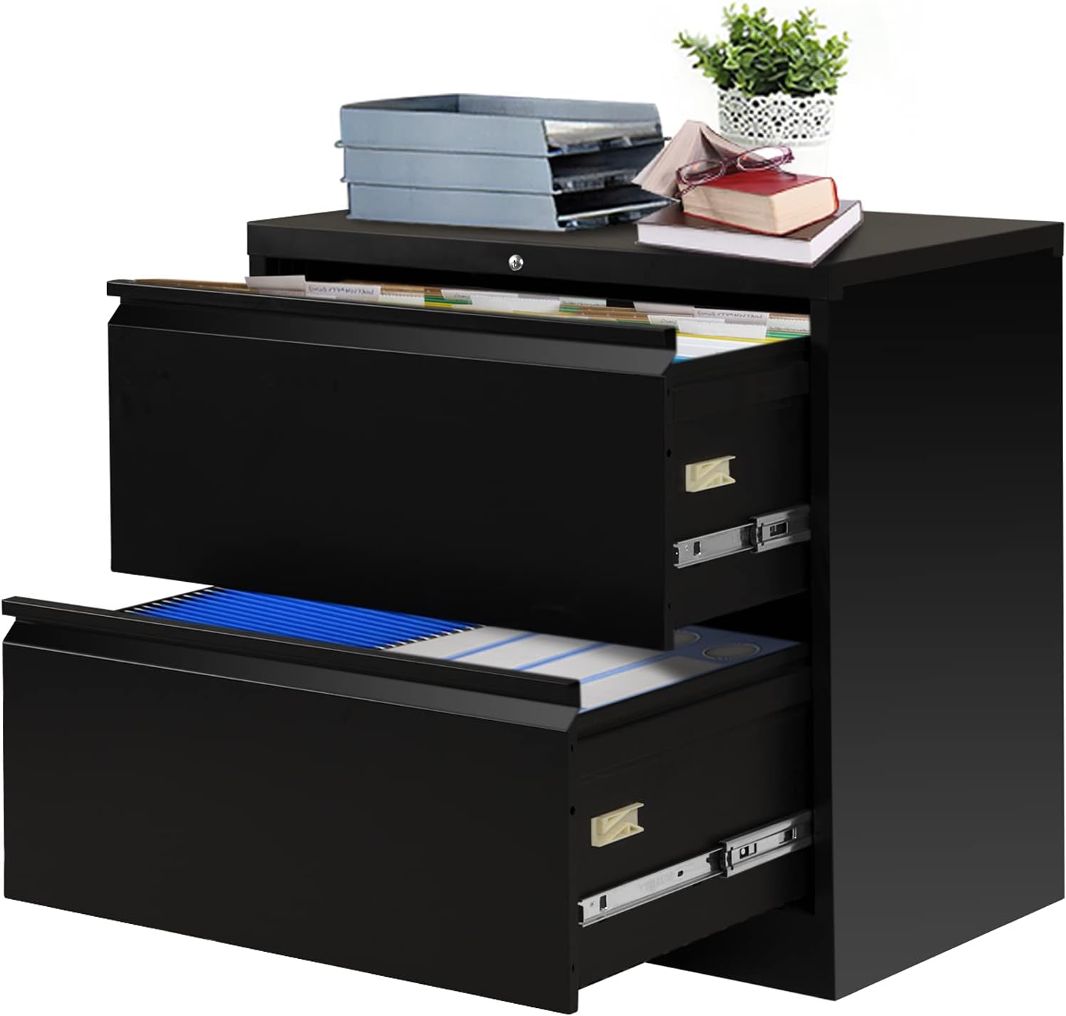 3 Drawer Lateral File Cabinet Metal Lateral Filing Cabinet with 6 Adjustable Hanging Bars, Greenvelly Lockable Home Office Cabinet with 2 Keys for Legal and Letter Size (Black)