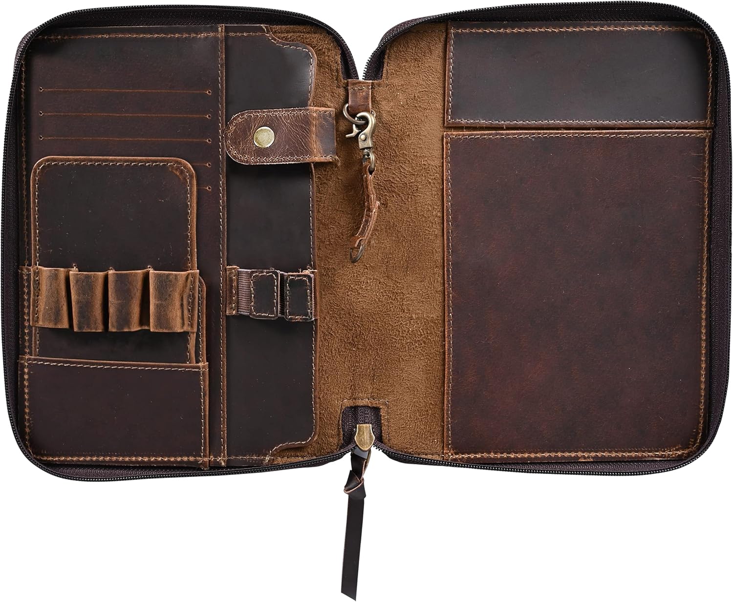 Leather Portfolio for Men A5 Leather Padfolio - Leather Binder Notebook Cover Holder Small Leather Business Portfolio Organizer Portfolio Folder Zipper Binder Business Card Holder, Pen Holder Pack of 2