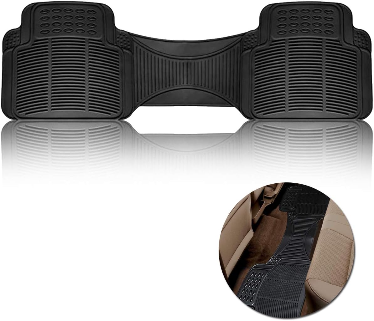 Vaygway Car Floor Mat Runner &ndash; Rubber Rear Floor Mat Liner &ndash; Black Back Seat Mat Liner - Auto Trimmalbe Universal Fit Mat