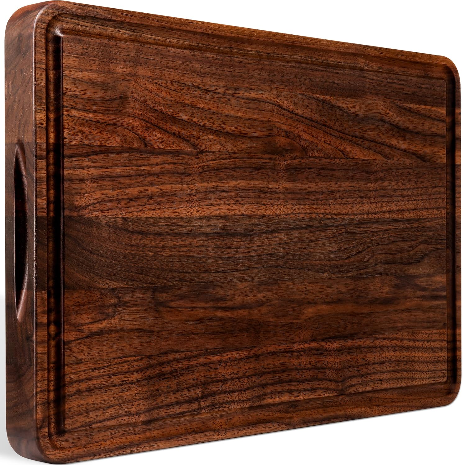 AZRHOM Large Walnut Wood Cutting Board for Kitchen 18x12 (Gift Box) with Non-slip Mats Juice Groove Handles Extra Thick Reversible Butcher Block Chopping Board Cheese Charcuterie Board Pack of 2