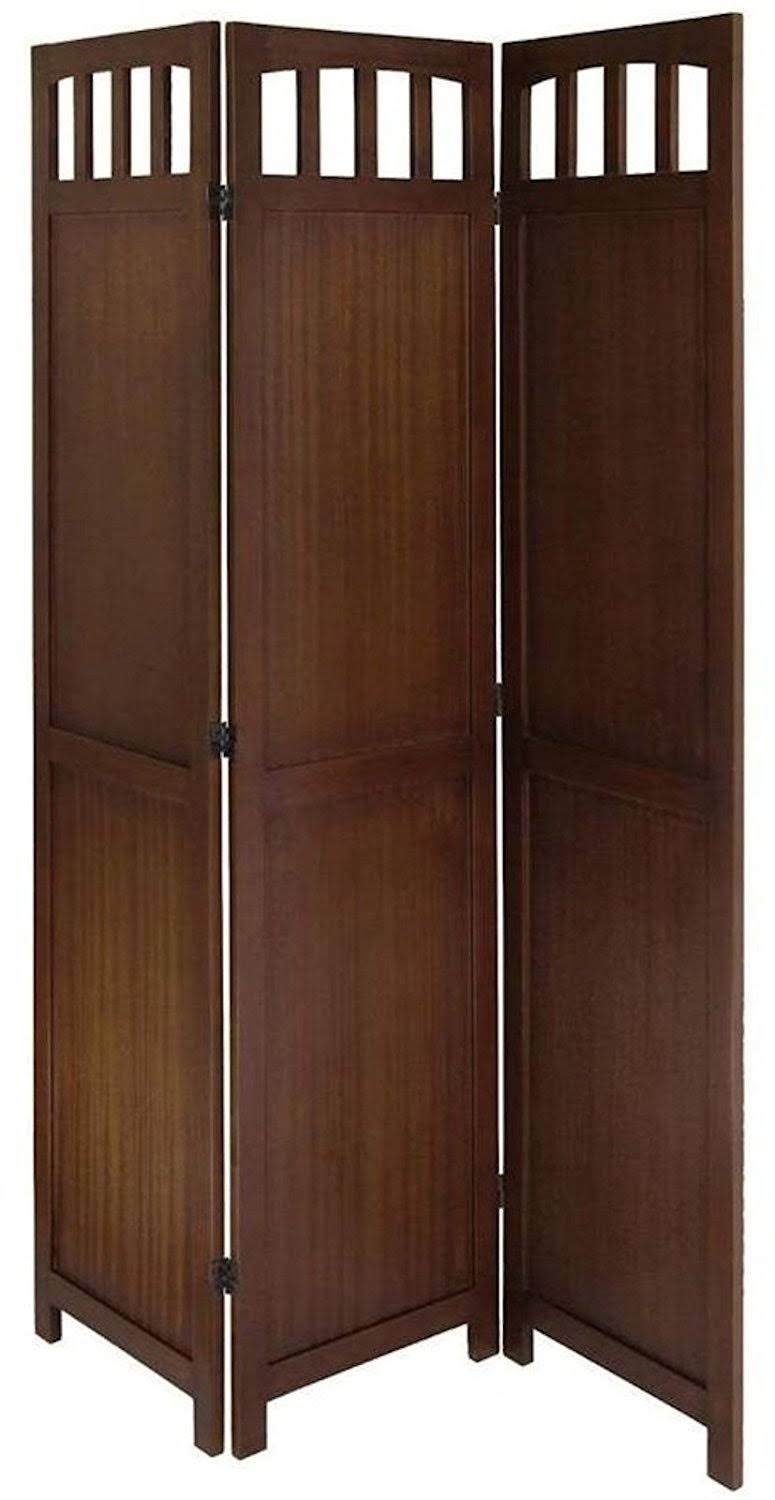 Legacy Decor 3 Panel Screen Room Divider Solid Wood Walnut Finish