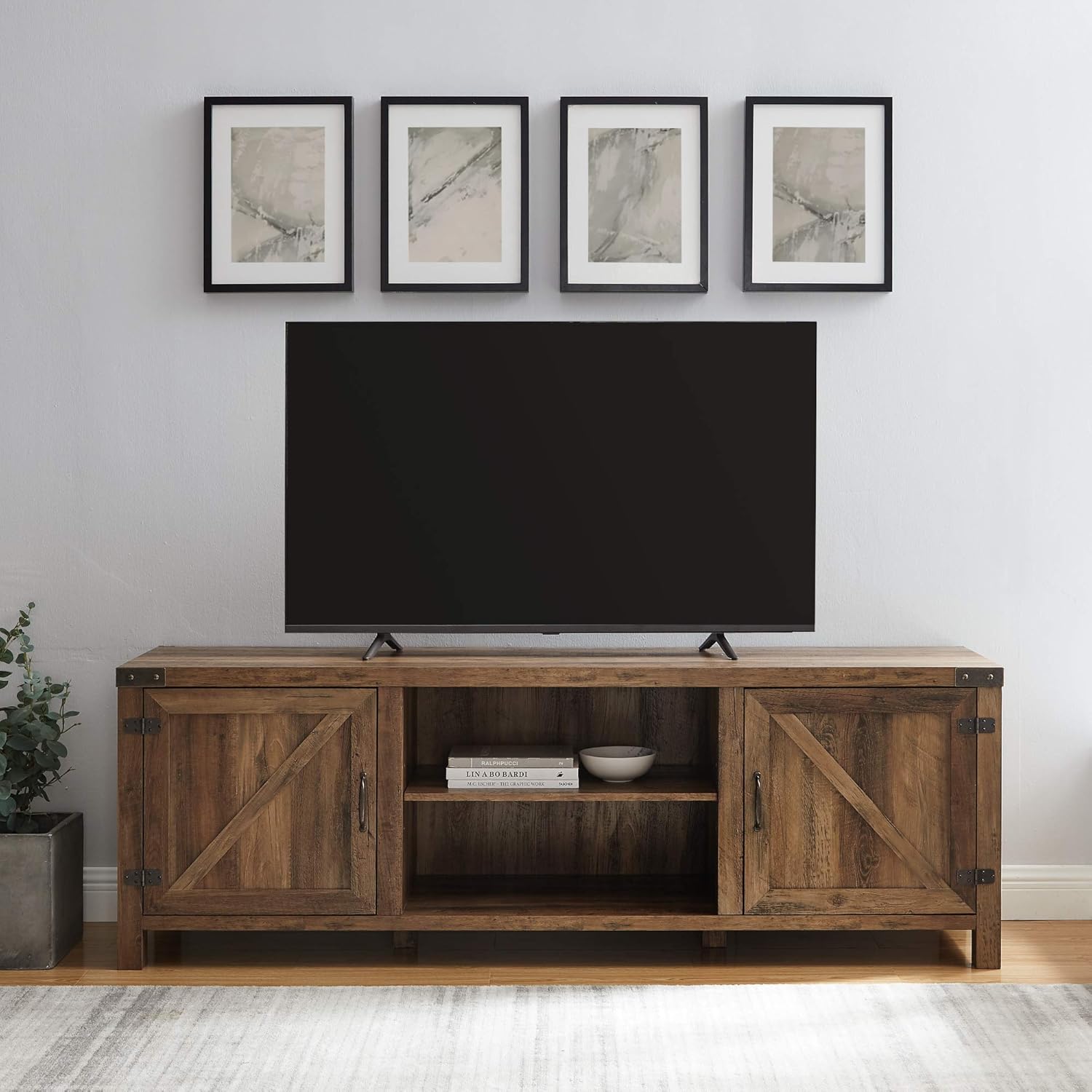 Home Accent Furnishings Tucker 70 Inch Barn Door TV Console in Rustic Oak