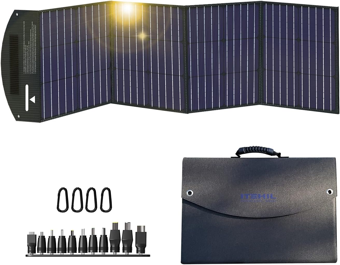 ITEHIL Solar Panel, 100W 18 Volt Monocrystalline Solar Panel Kits, Portable High Efficiency Solar Panel Charger, Foldable Solar Power Backup with USB 3.0/USB 2.0/DC Output for Home, Camping, RV